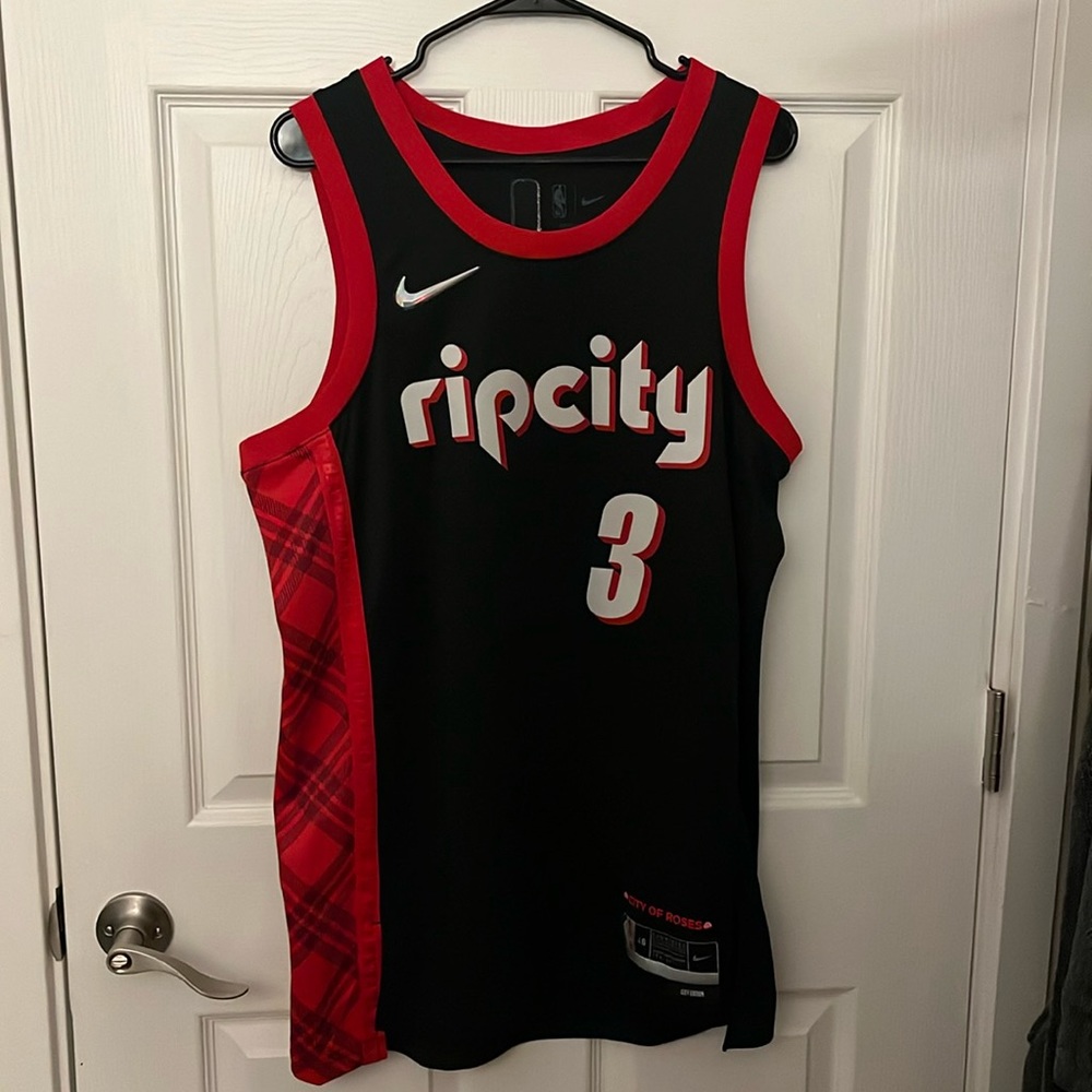 Nike CJ McCollum Portland Trail Blazers #3 Rip City Jersey 75 Diamond Logo 48 L